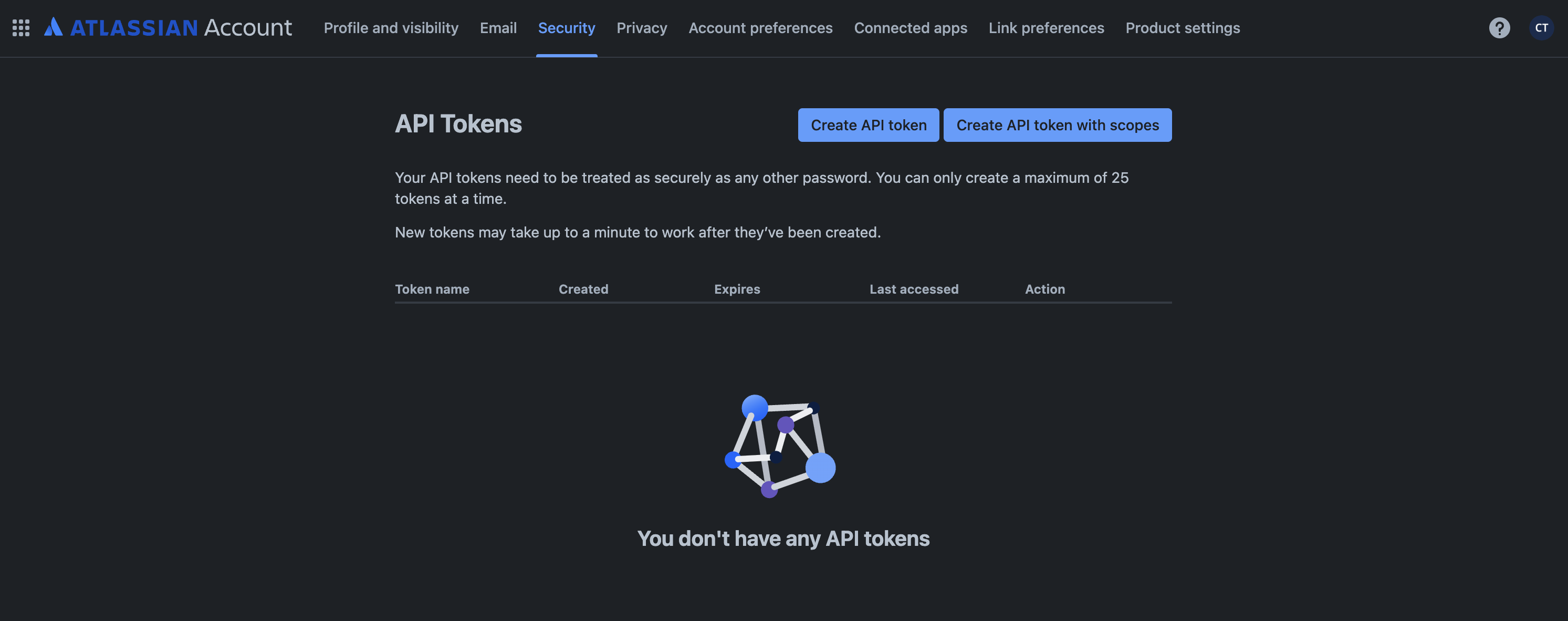 Screenshot of JIRA API token generation