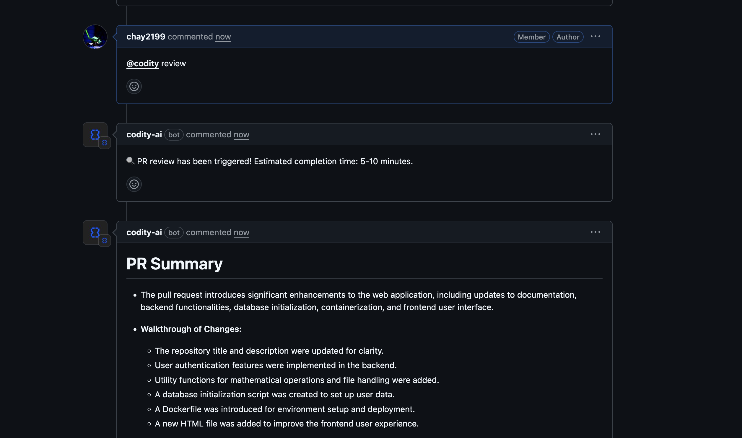 Screenshot of manual review comment